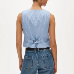 Shrunken V-neck vest top in stripe