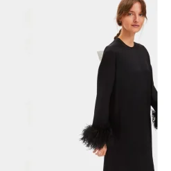 SLEEPER Suzi maxi dress with detachable feather boa