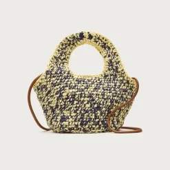 Small handwoven tote in marled straw