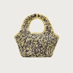 Small handwoven tote in marled straw