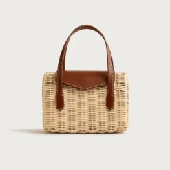 Small rattan top-handle bag