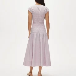 Smocked dress in striped cotton poplin