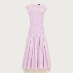 Smocked dress in striped cotton poplin