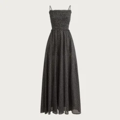 Smocked maxi dress in cotton voile dot print