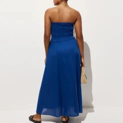 Smocked maxi dress in cotton voile