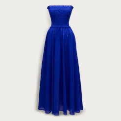 Smocked maxi dress in cotton voile