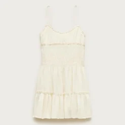 Smocked mini dress in Hampton linen-blend
