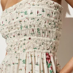 Smocked mini dress in map-print cotton voile