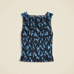 Smocked shell tank top in blurry floral crepe de chine