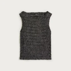 Smocked shell tank top in dot-print crepe de chine