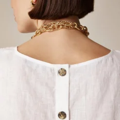 Squareneck button-back top in linen
