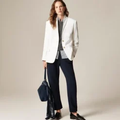 Standing collar blazer in wool-blend flannel