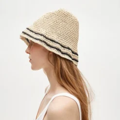 Straw bucket hat in stripe