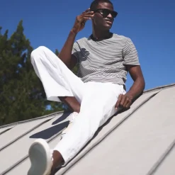 Sueded cotton T-shirt in stripe