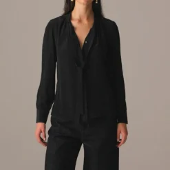 Tie-neck top in crepe de chine