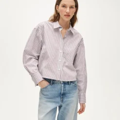Étienne cropped button-up shirt in striped cotton poplin