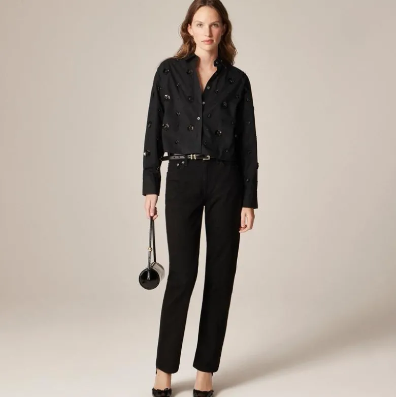 Étienne cropped button-up shirt in embellished cotton poplin