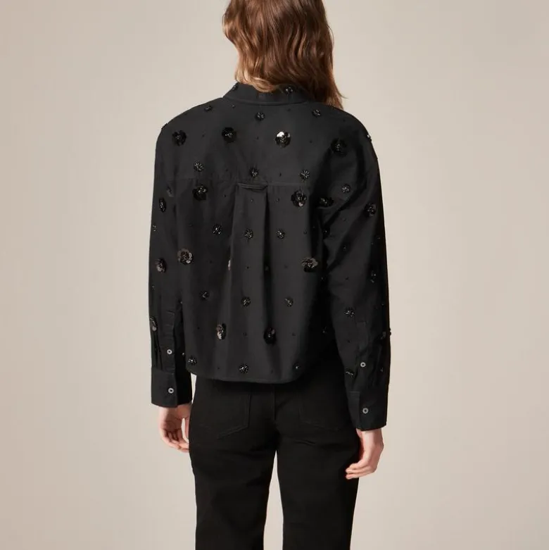 Étienne cropped button-up shirt in embellished cotton poplin