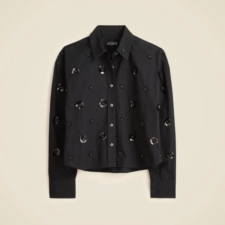 Étienne cropped button-up shirt in embellished cotton poplin