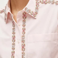 Étienne cropped button-up shirt in embellished cotton poplin