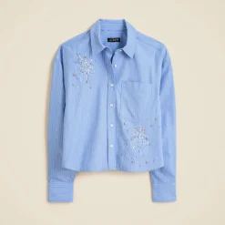 Étienne cropped button-up shirt with embellishments in stripe