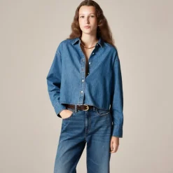 Étienne cropped button-up shirt in chambray