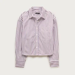 Étienne cropped button-up shirt in striped cotton poplin