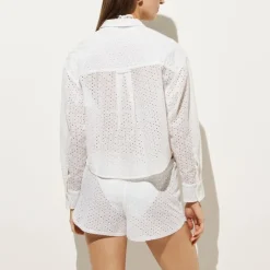 Étienne cropped eyelet button-up shirt in cotton poplin