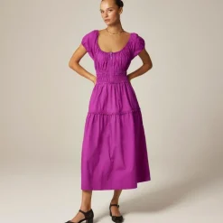 Tiered midi dress in cotton poplin