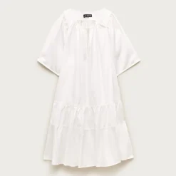 Tiered popover dress in cotton poplin