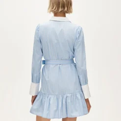 Tiered shirt-dress in striped cotton poplin