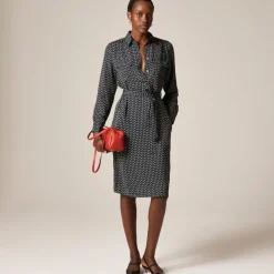Tie-waist shirt-dress in ditsy floral print