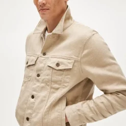 Trucker jacket in linen-cotton blend