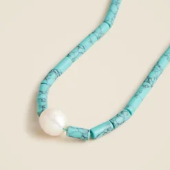 Turquoise bead freshwater pearl necklace