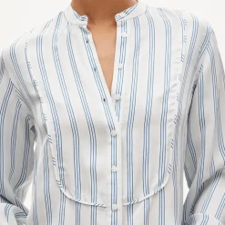 Tuxedo-bib button-up shirt in striped cotton poplin