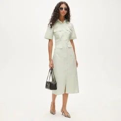 Utility midi shirt-dress in cotton poplin
