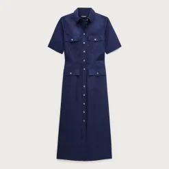 Utility midi shirt-dress in cotton poplin