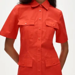 Utility shirt-dress in cotton poplin