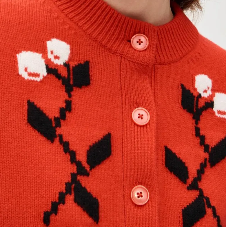 Vintage wool cardigan in cherry print