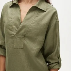 V-neck popover dress in linen