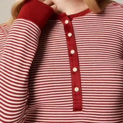 Waffle-knit pajama set in stripe
