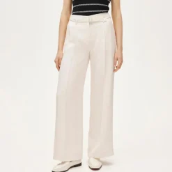 Wide-leg belted pant in luster canvas