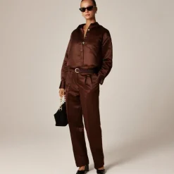 Wide-leg pleated pant in duchesse satin