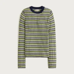 Wide-rib Carolyn crewneck sweater in striped merino wool