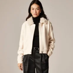 Wool-blend flight jacket with faux-fur collar