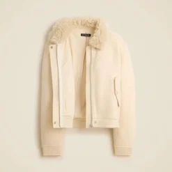 Wool-blend flight jacket with faux-fur collar
