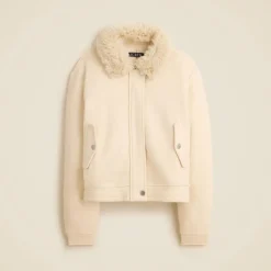 Wool-blend flight jacket with faux-fur collar