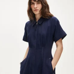 Zip-up shirt-dress in Gramercy linen blend